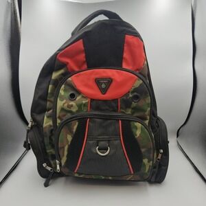 TrailMaker Camo Backpack Red and Green Compass Logo Outdoor Hiking School Bag
